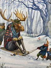 Load image into Gallery viewer, Astrid Sheckels: Original, Sledding With Hector Fox and Friends