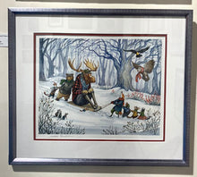 Load image into Gallery viewer, Astrid Sheckels: Original, Sledding With Hector Fox and Friends