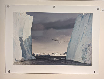 Sarah Holbrook: Antarctic Shore Through Icebergs